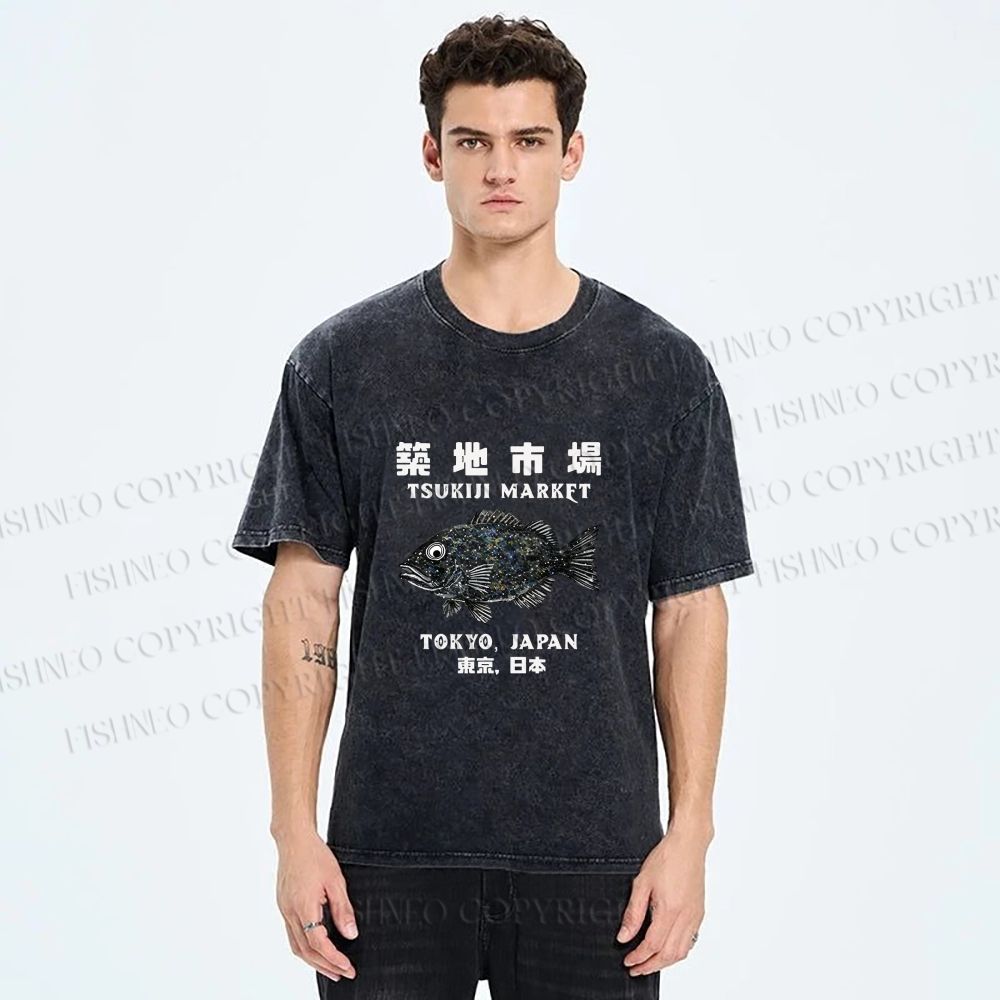 Unisex Tsukiji Fish Market Printed Washed Tee