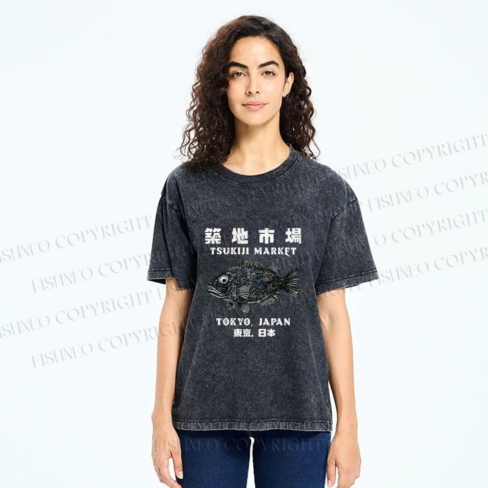 Unisex Tsukiji Fish Market Printed Washed Tee