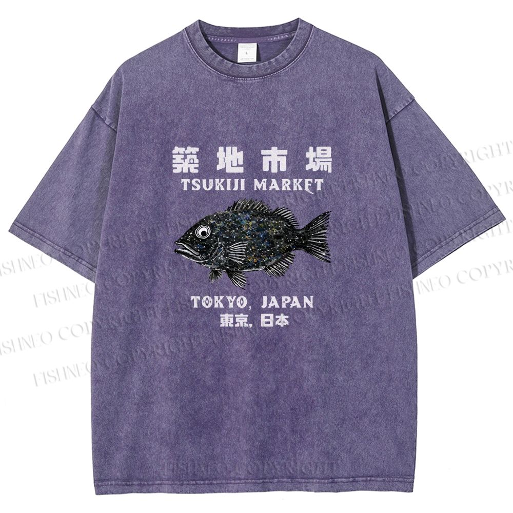 Unisex Tsukiji Fish Market Printed Washed Tee