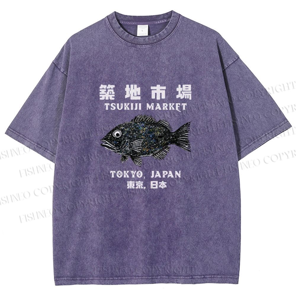 Unisex Tsukiji Fish Market Printed Washed Tee