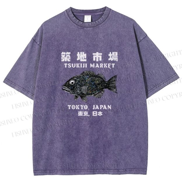 Unisex Tsukiji Fish Market Printed Washed Tee