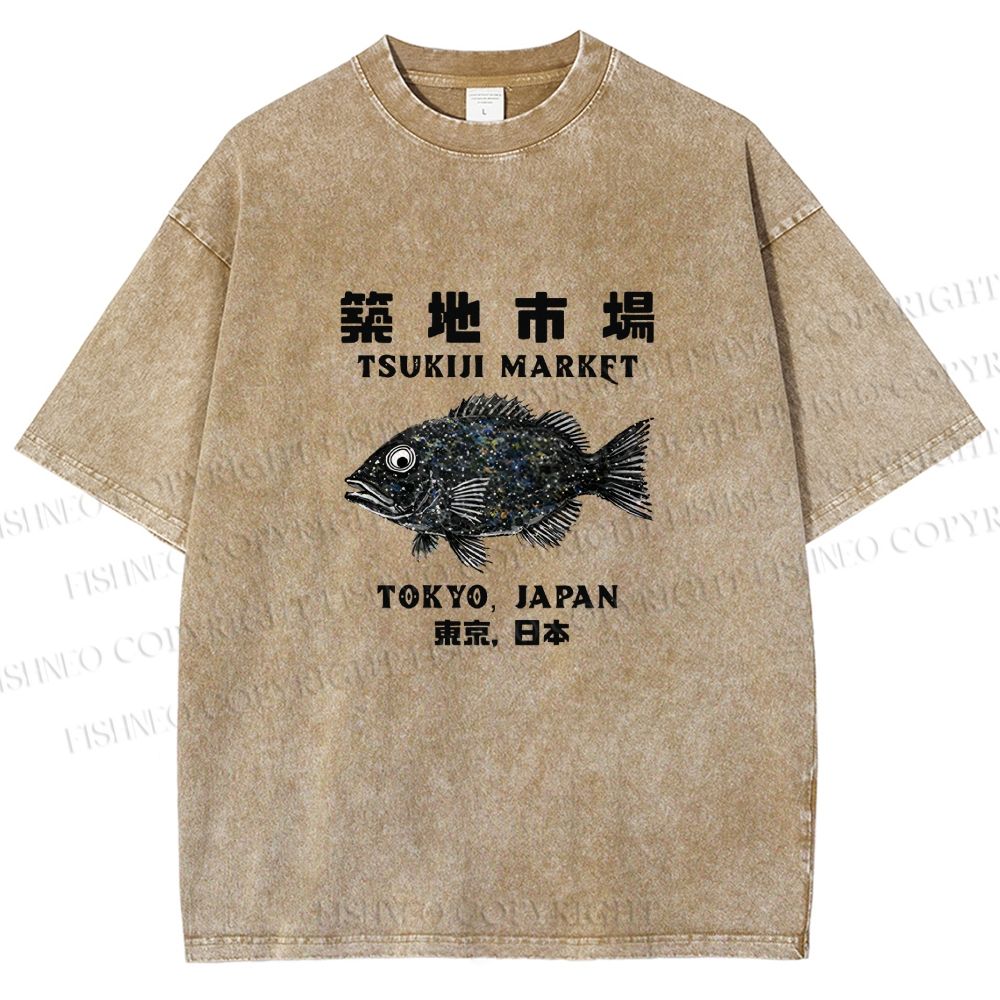 Unisex Tsukiji Fish Market Printed Washed Tee