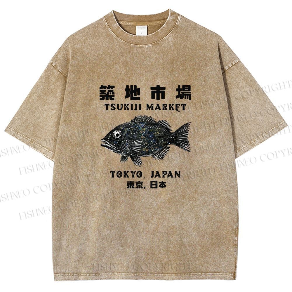Unisex Tsukiji Fish Market Printed Washed Tee