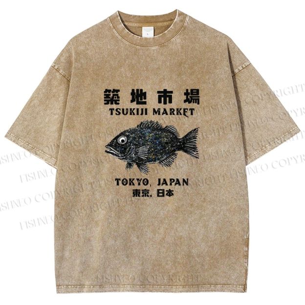 Unisex Tsukiji Fish Market Printed Washed Tee