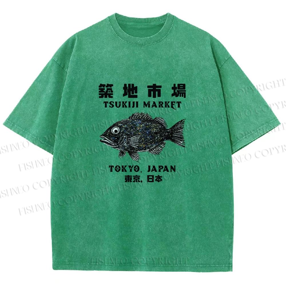 Unisex Tsukiji Fish Market Printed Washed Tee