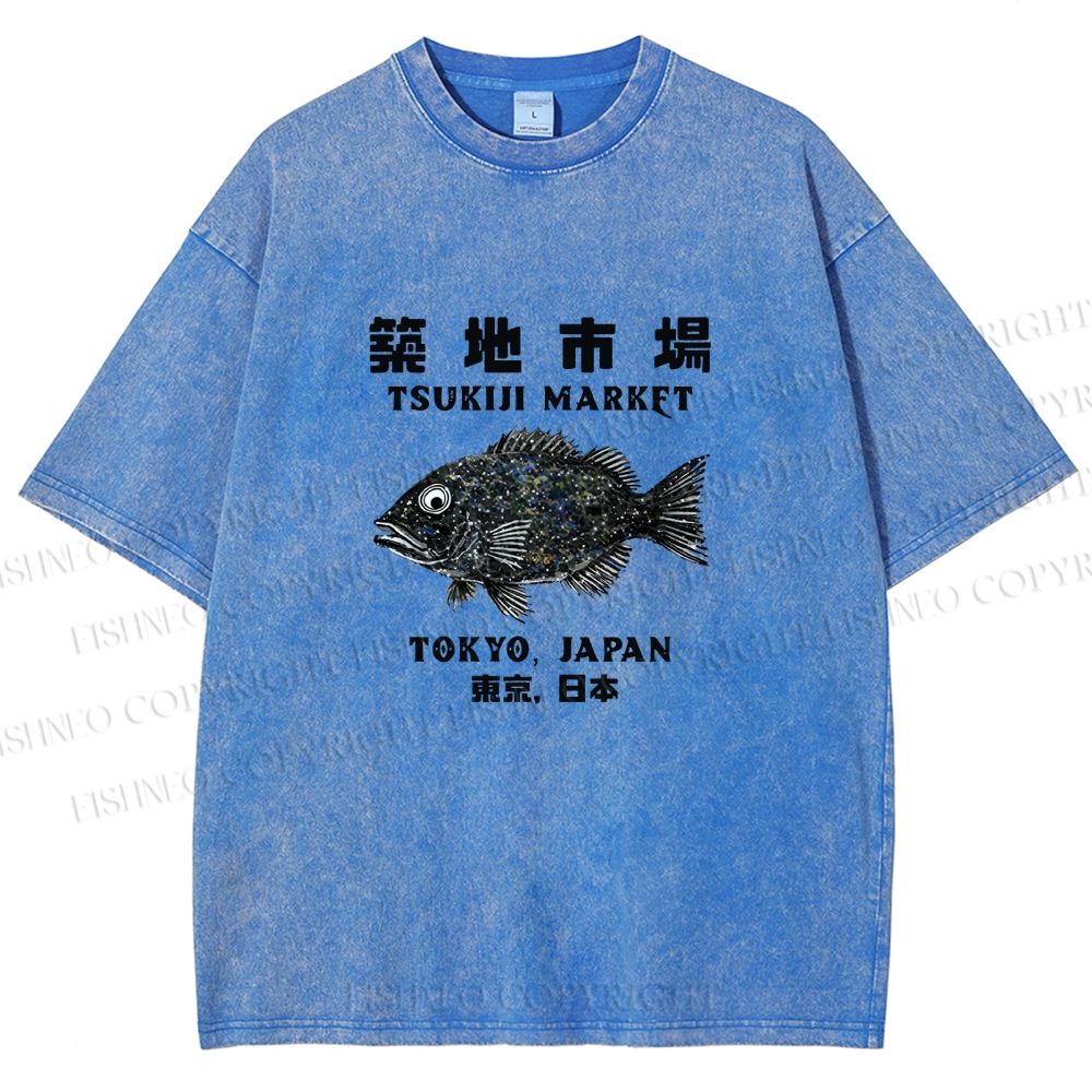 Unisex Tsukiji Fish Market Printed Washed Tee