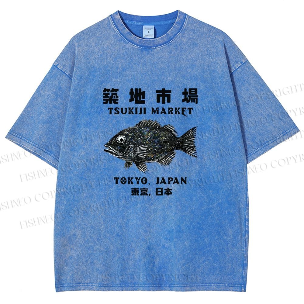Unisex Tsukiji Fish Market Printed Washed Tee