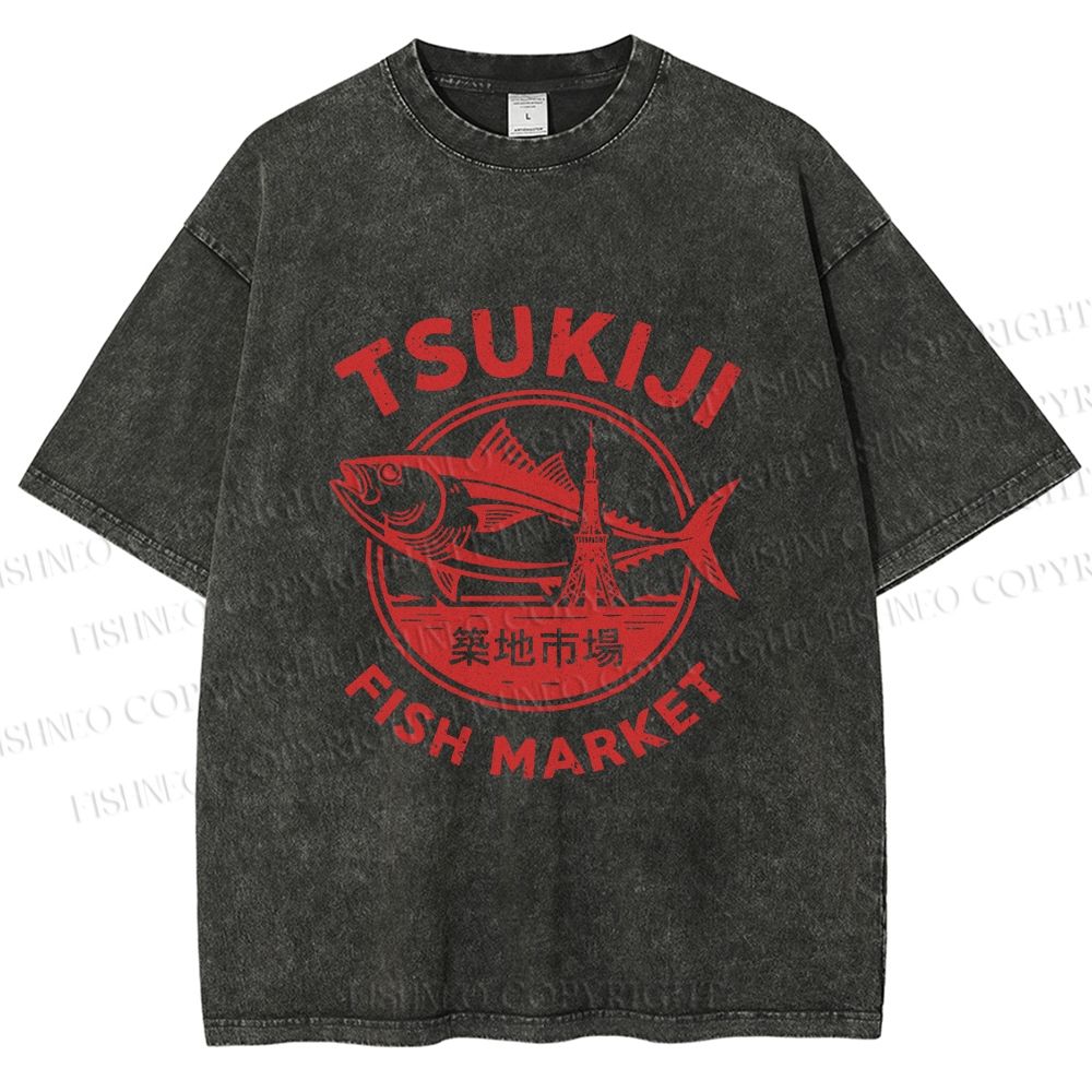 Unisex Tsukiji Fish Market Printed Washed Tee