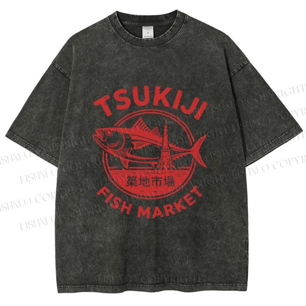 Unisex Tsukiji Fish Market Printed Washed Tee