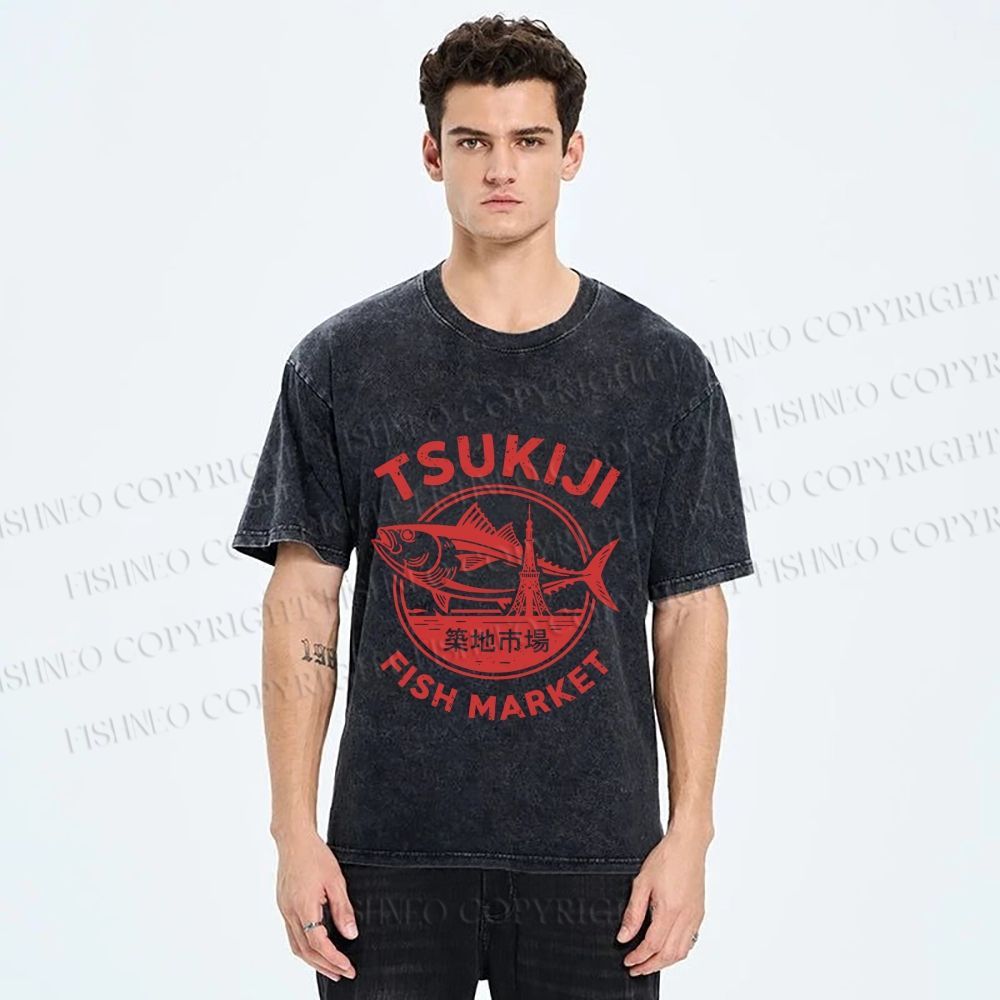 Unisex Tsukiji Fish Market Printed Washed Tee