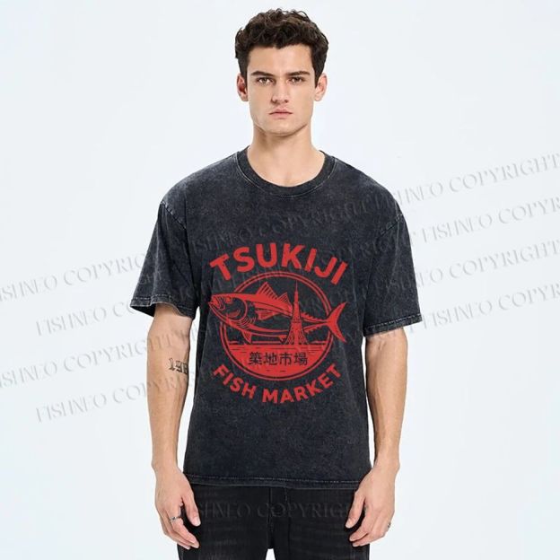 Unisex Tsukiji Fish Market Printed Washed Tee