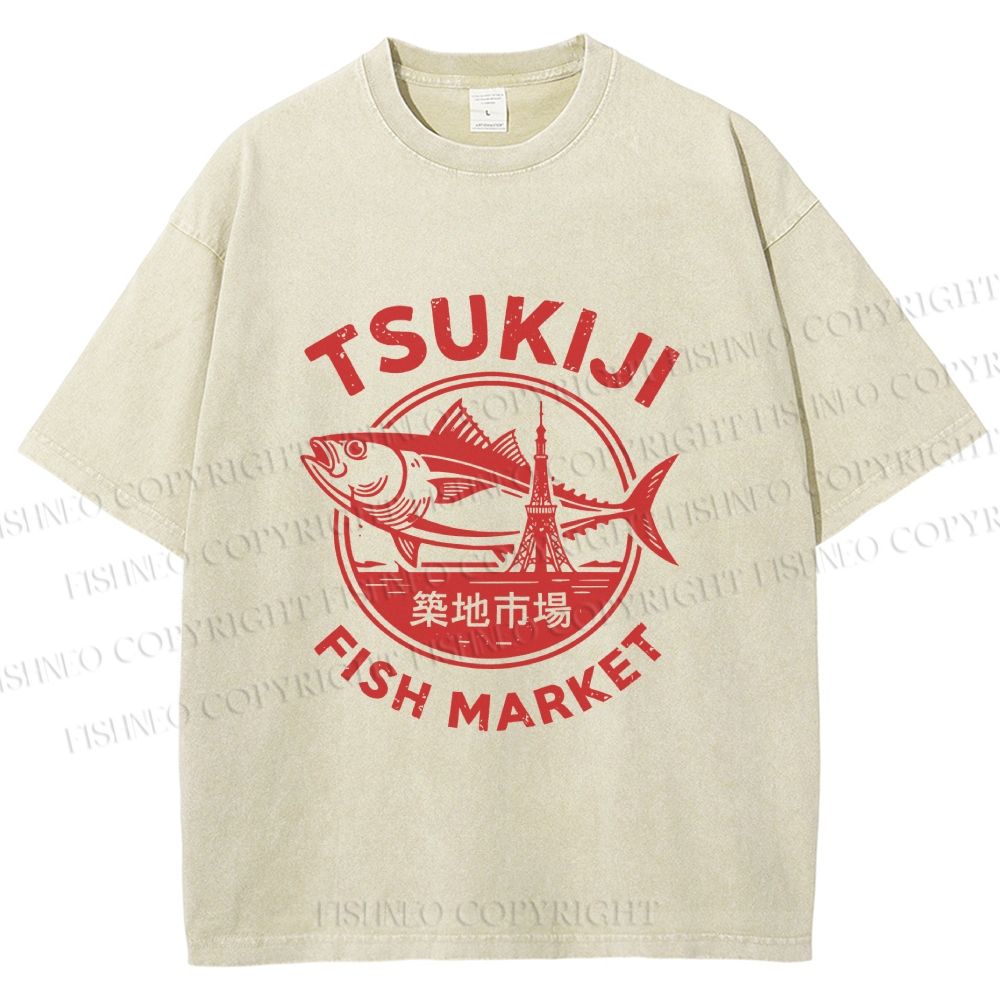 Unisex Tsukiji Fish Market Printed Washed Tee