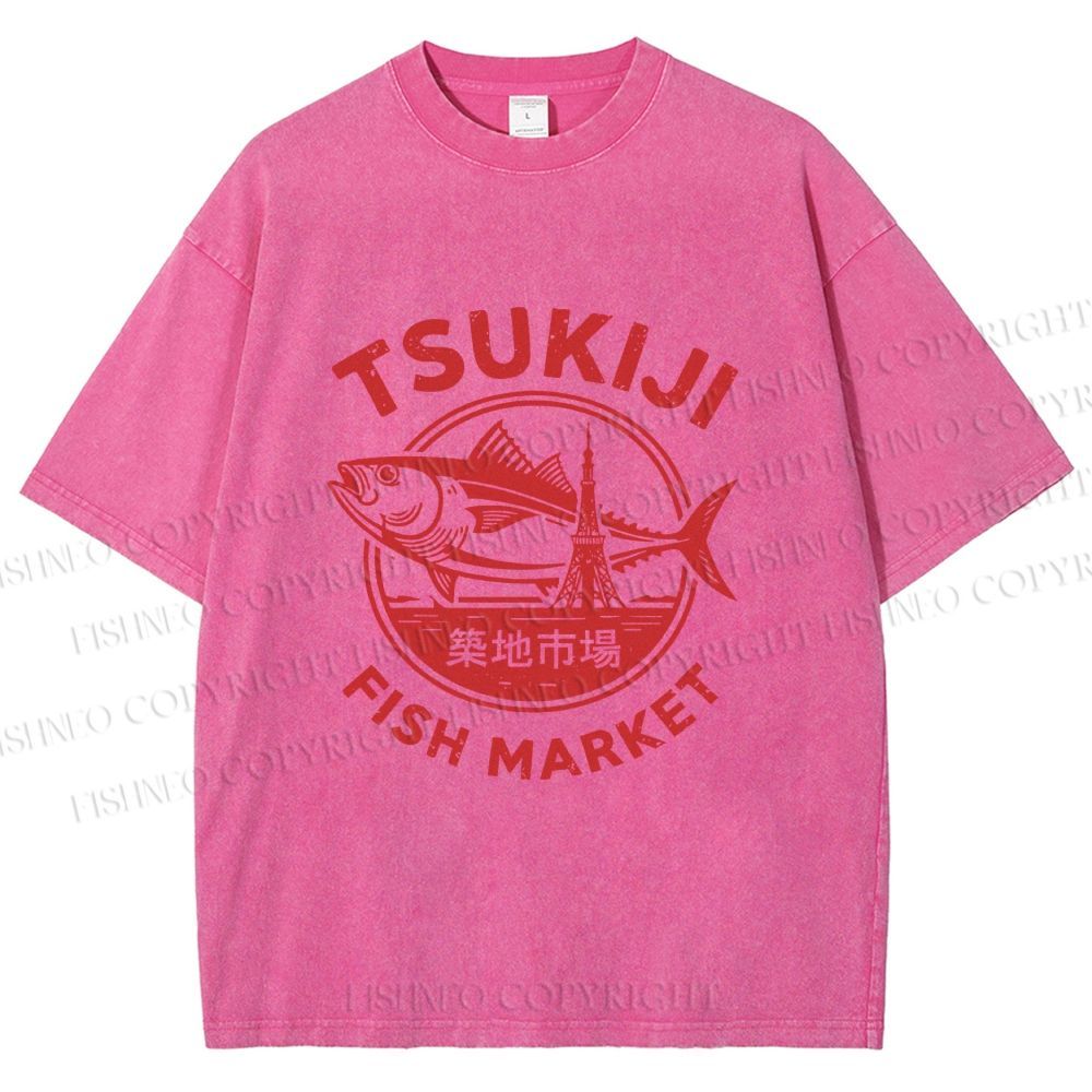 Unisex Tsukiji Fish Market Printed Washed Tee