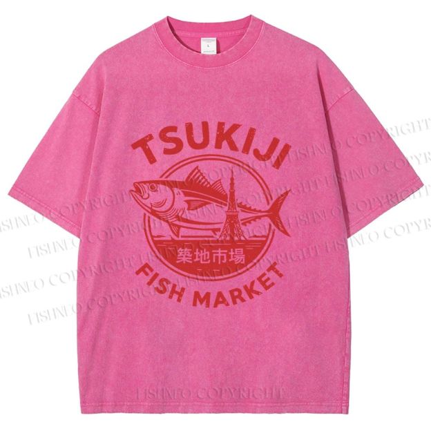 Unisex Tsukiji Fish Market Printed Washed Tee