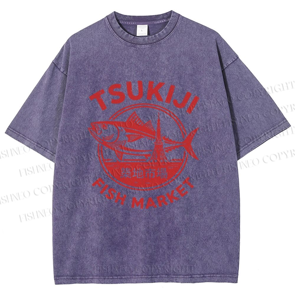 Unisex Tsukiji Fish Market Printed Washed Tee