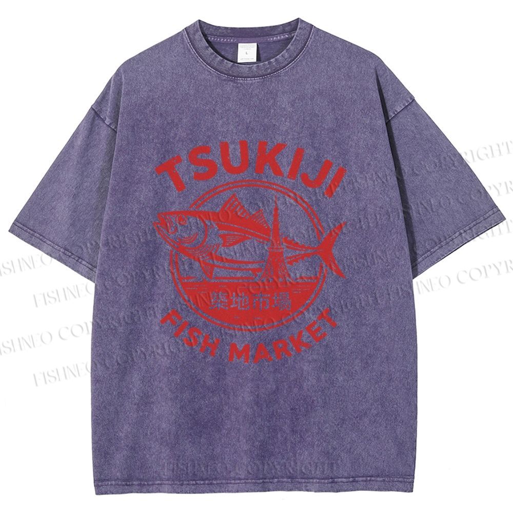 Unisex Tsukiji Fish Market Printed Washed Tee