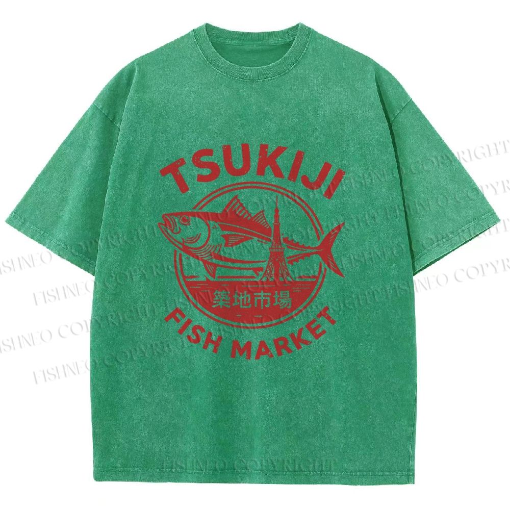 Unisex Tsukiji Fish Market Printed Washed Tee