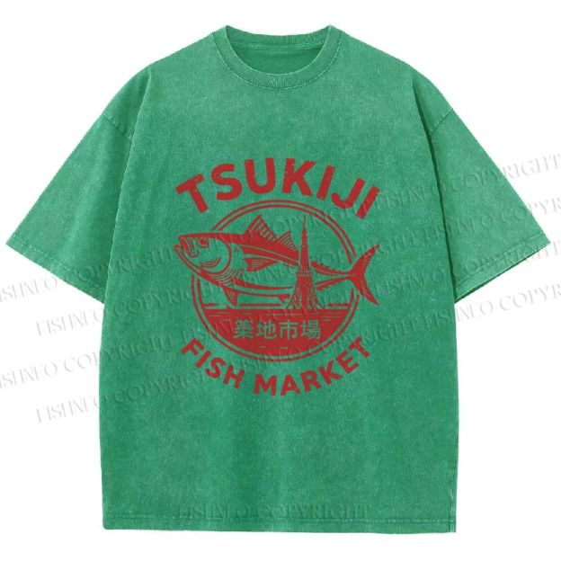 Unisex Tsukiji Fish Market Printed Washed Tee