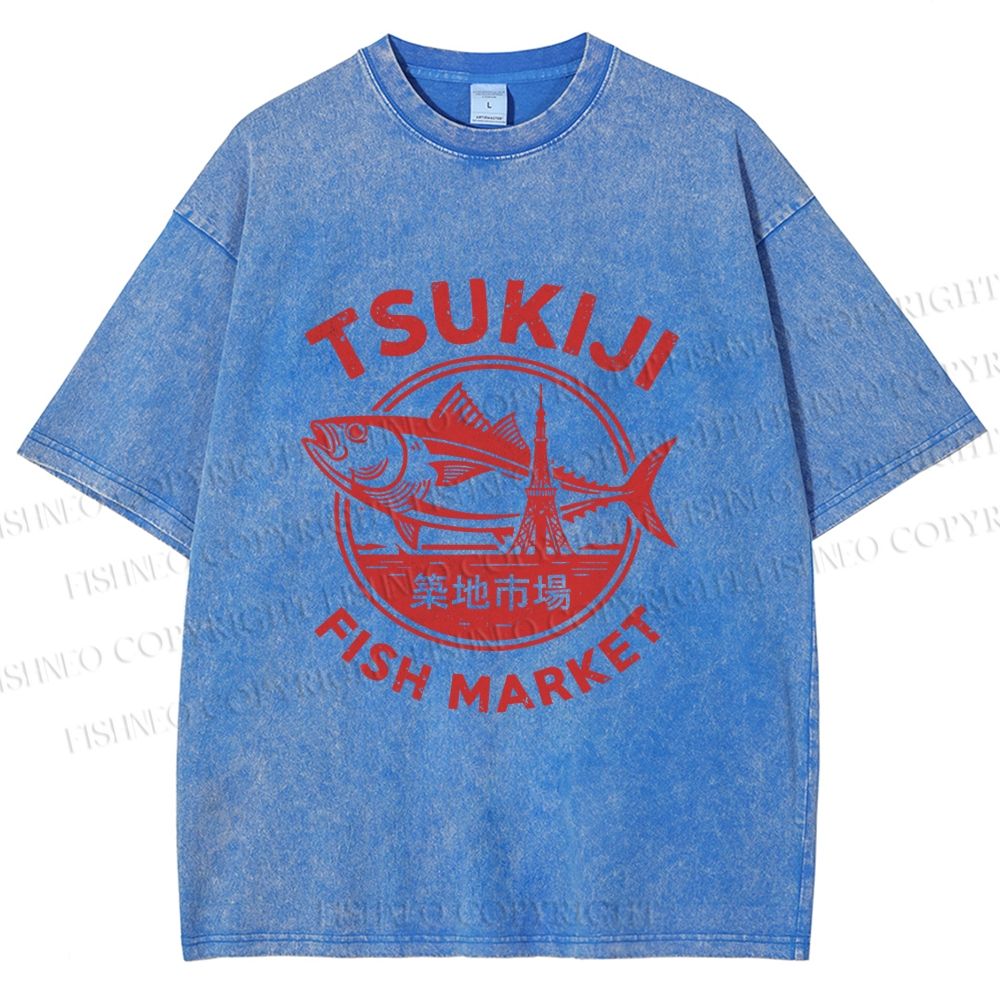 Unisex Tsukiji Fish Market Printed Washed Tee