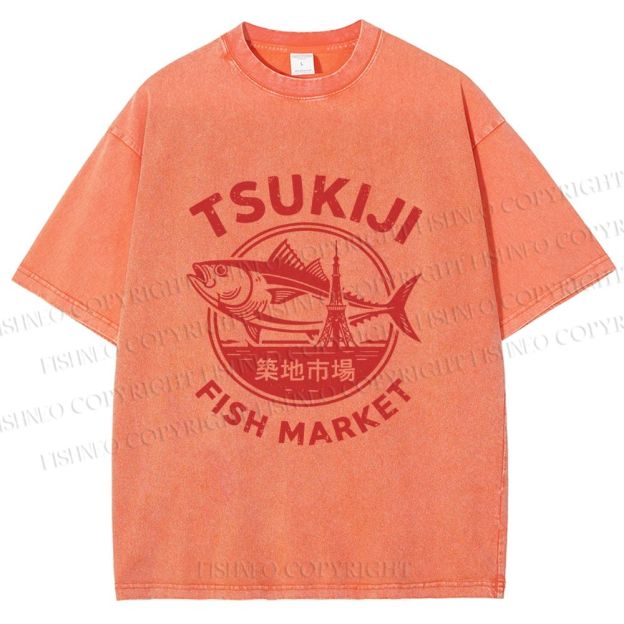 Unisex Tsukiji Fish Market Printed Washed Tee