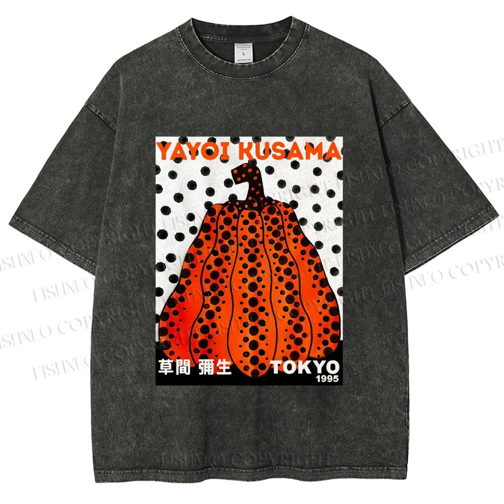 Unisex Yayoi Kusama Pumpkin Printed Washed Tee