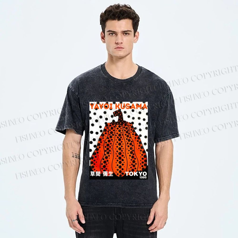 Unisex Yayoi Kusama Pumpkin Printed Washed Tee