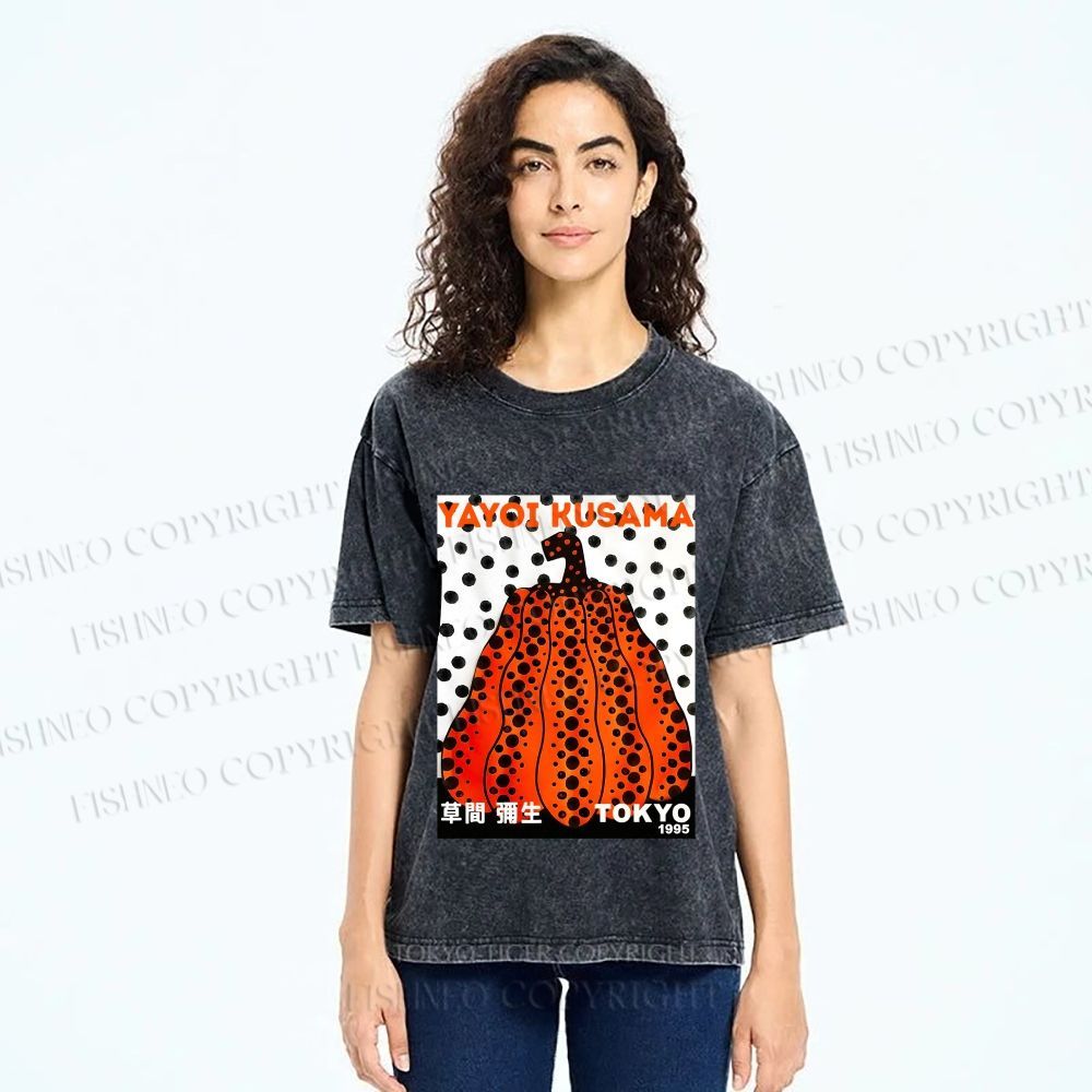 Unisex Yayoi Kusama Pumpkin Printed Washed Tee