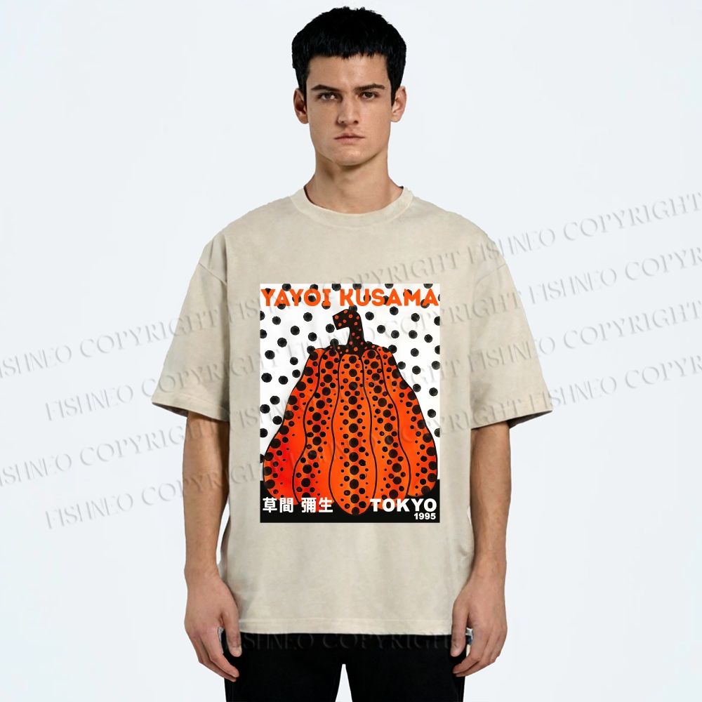 Unisex Yayoi Kusama Pumpkin Printed Washed Tee