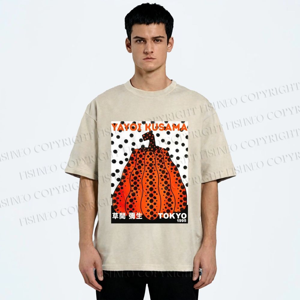 Unisex Yayoi Kusama Pumpkin Printed Washed Tee