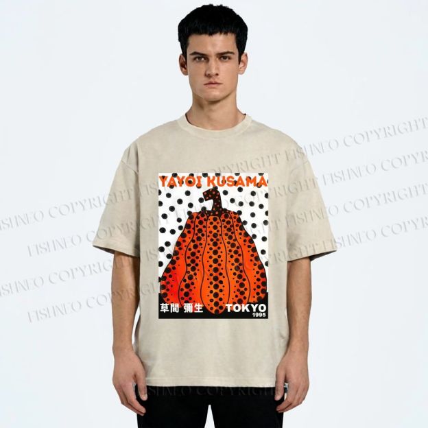 Unisex Yayoi Kusama Pumpkin Printed Washed Tee