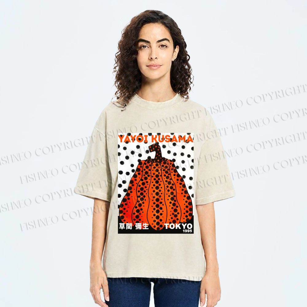 Unisex Yayoi Kusama Pumpkin Printed Washed Tee