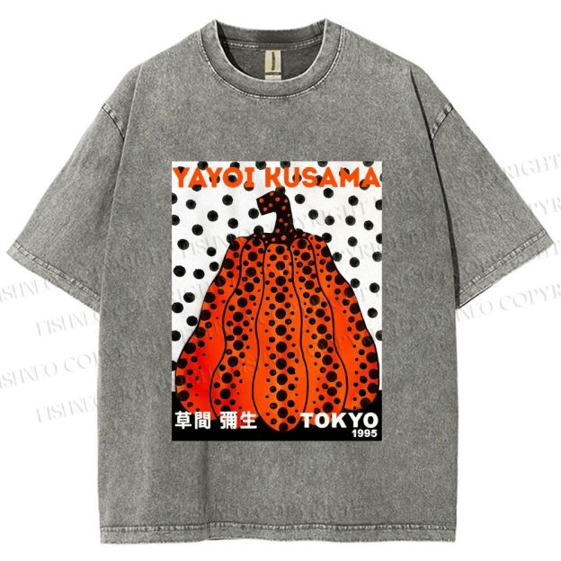 Unisex Yayoi Kusama Pumpkin Printed Washed Tee