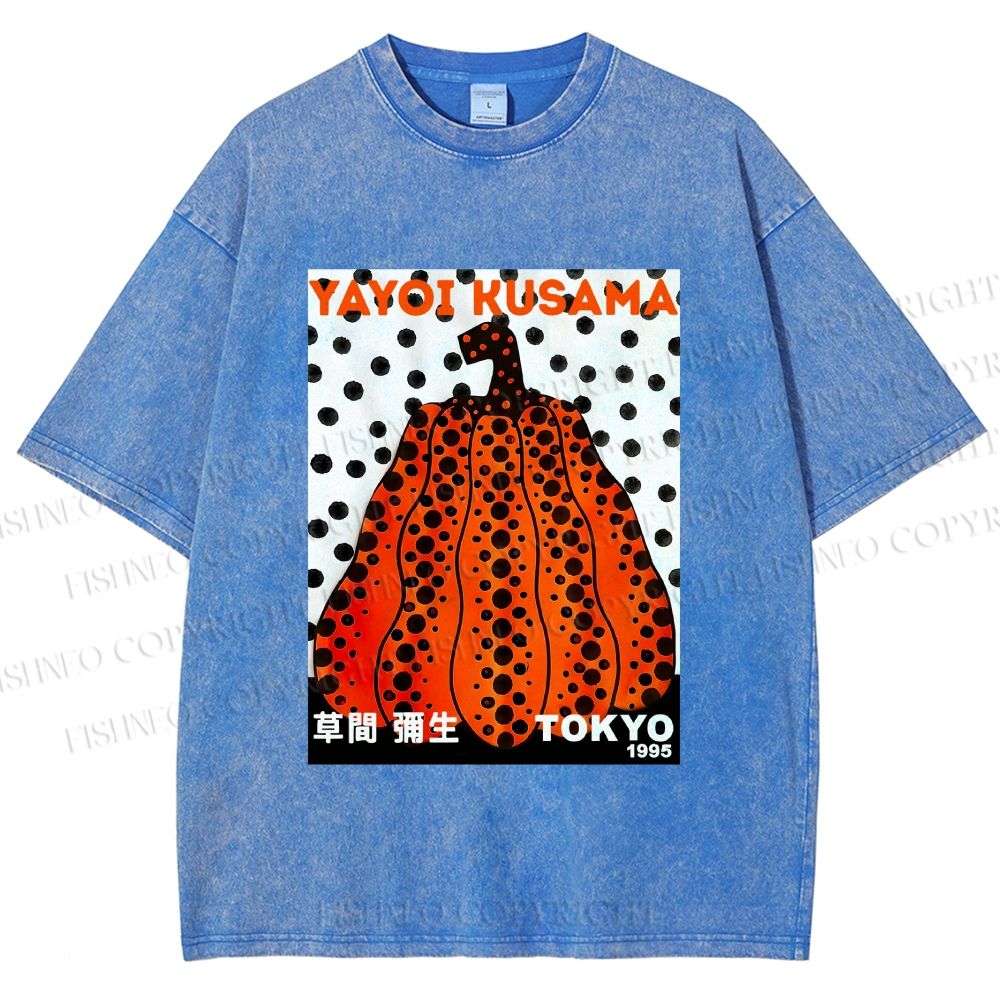 Unisex Yayoi Kusama Pumpkin Printed Washed Tee