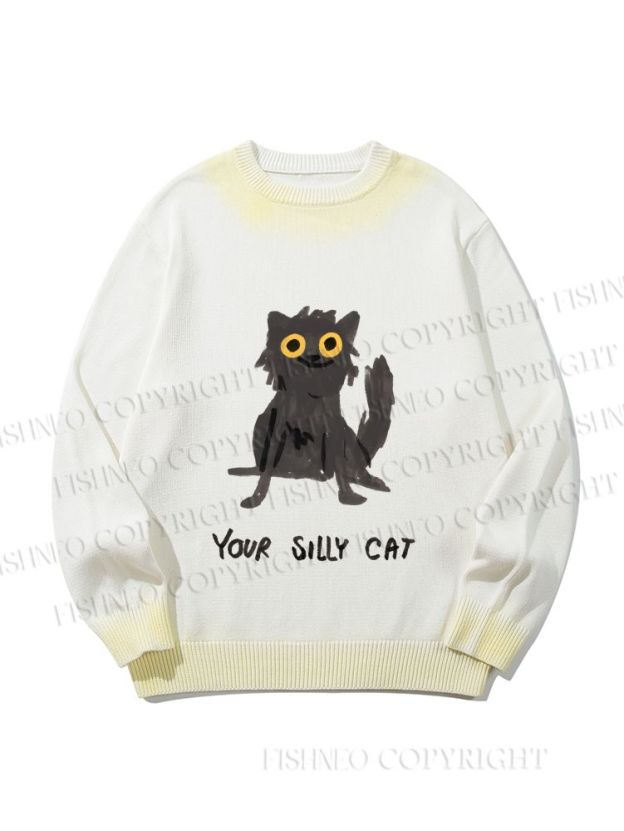 Unisex Your Silly Cat Funny Drawing Gradient Casual sweater