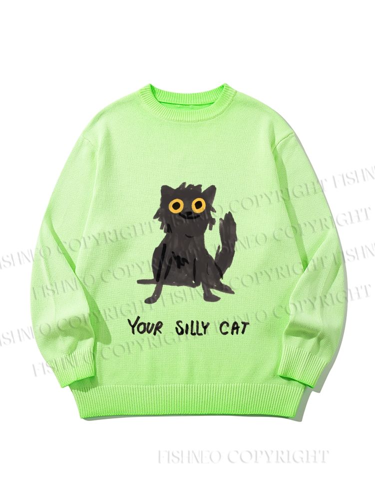 Unisex Your Silly Cat Funny Drawing Gradient Casual sweater