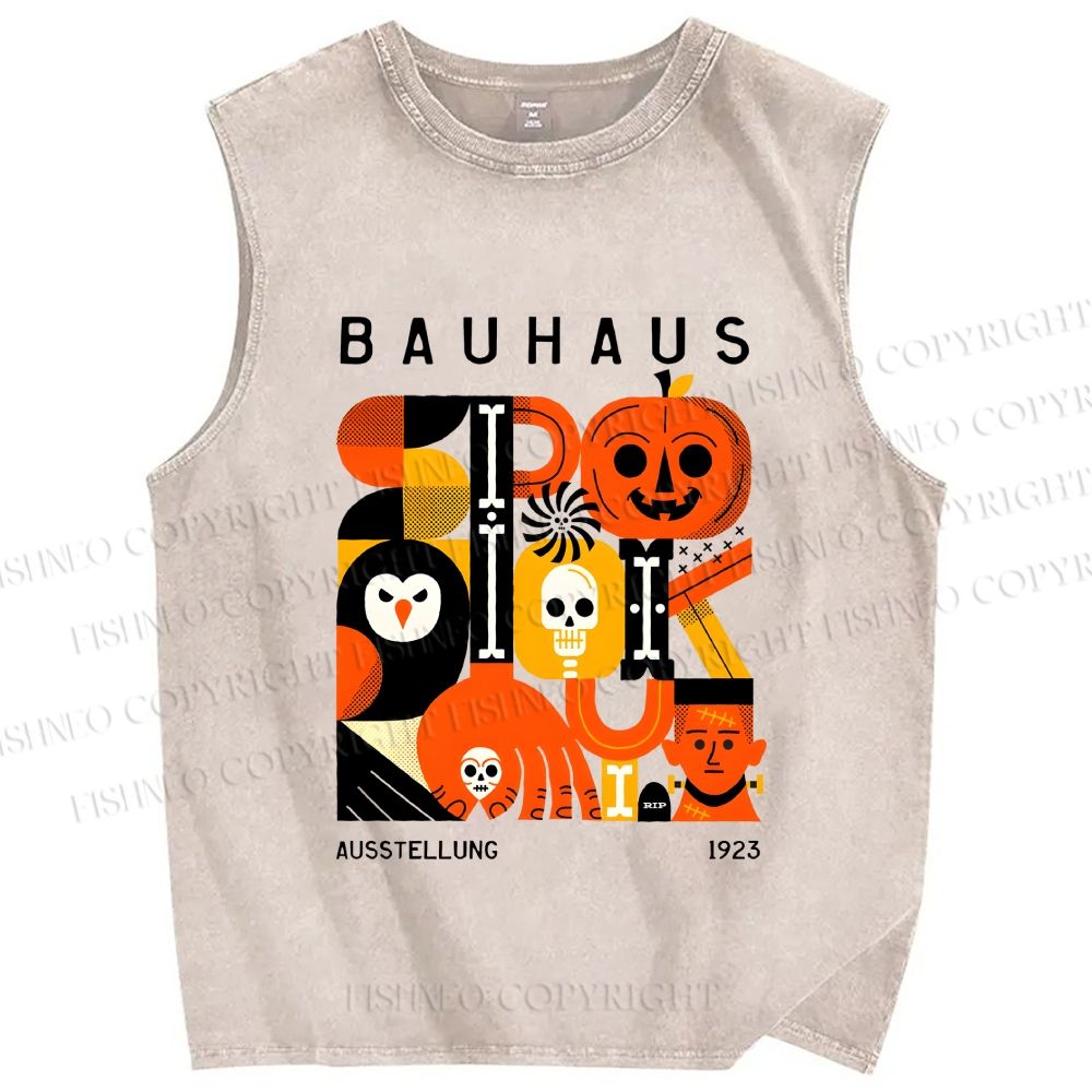Unisex Halloween in Bauhaus Design Printed Washed Tank Top