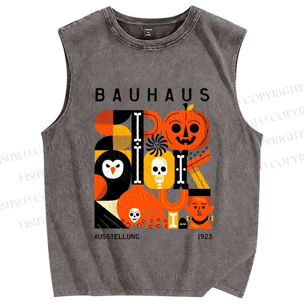Unisex Halloween in Bauhaus Design Printed Washed Tank Top