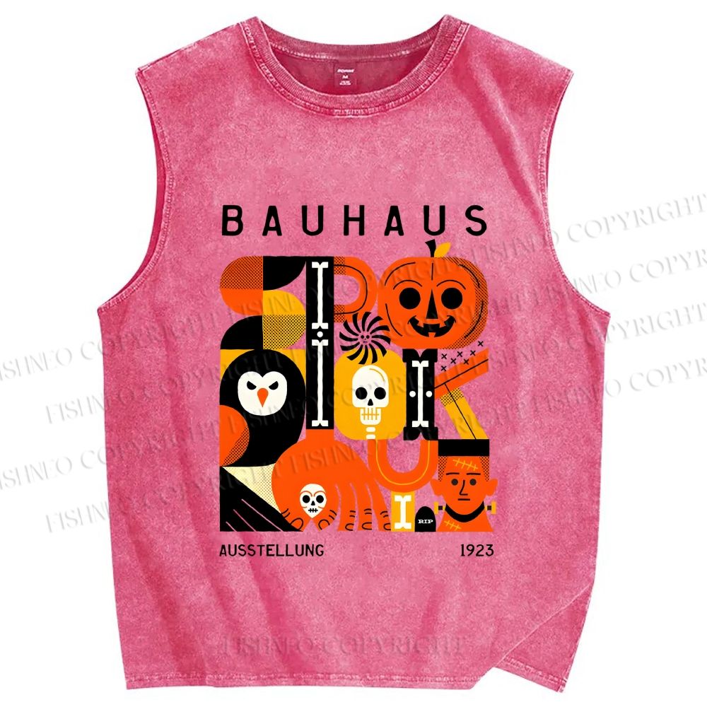 Unisex Halloween in Bauhaus Design Printed Washed Tank Top