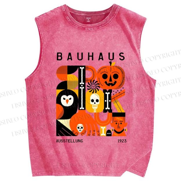 Unisex Halloween in Bauhaus Design Printed Washed Tank Top