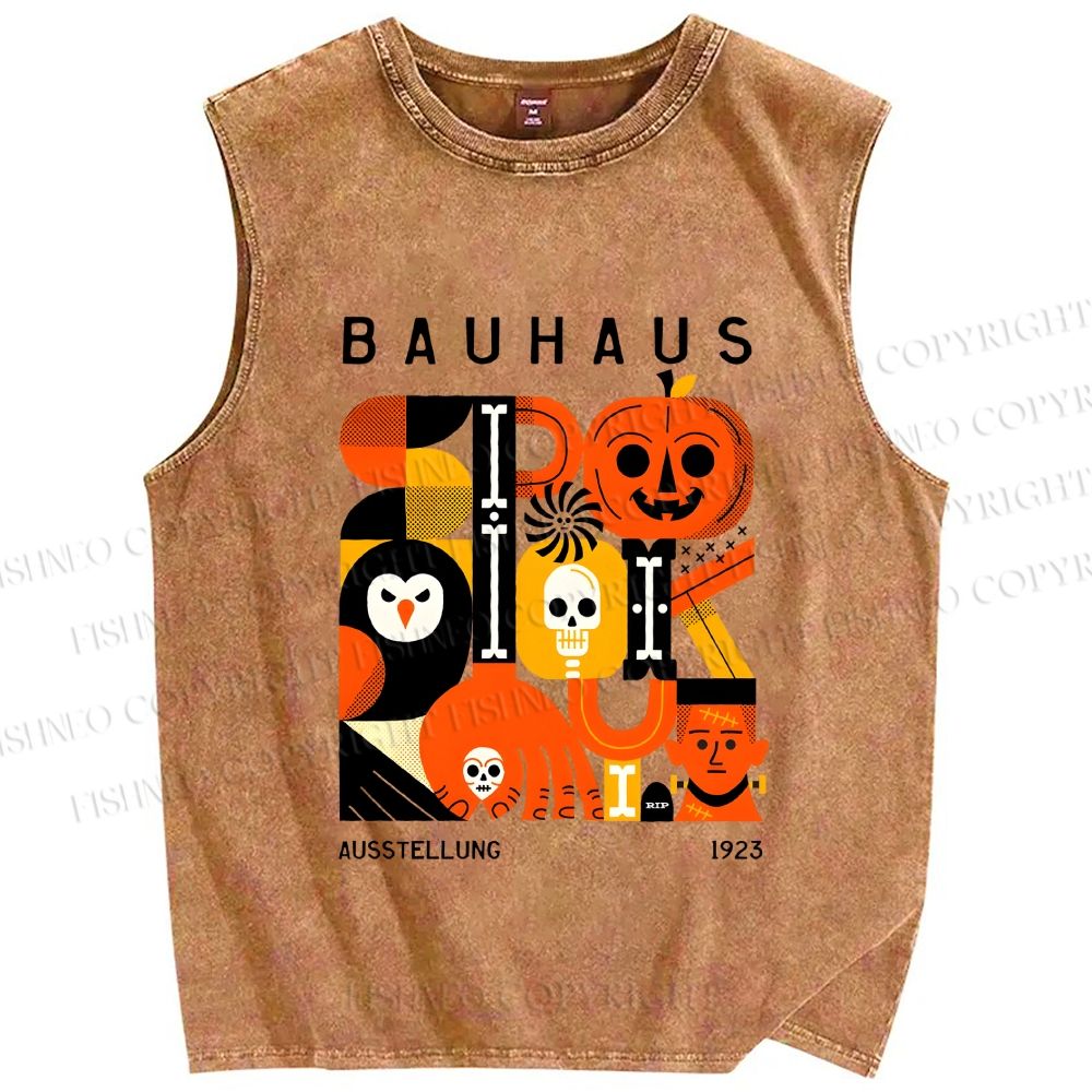 Unisex Halloween in Bauhaus Design Printed Washed Tank Top