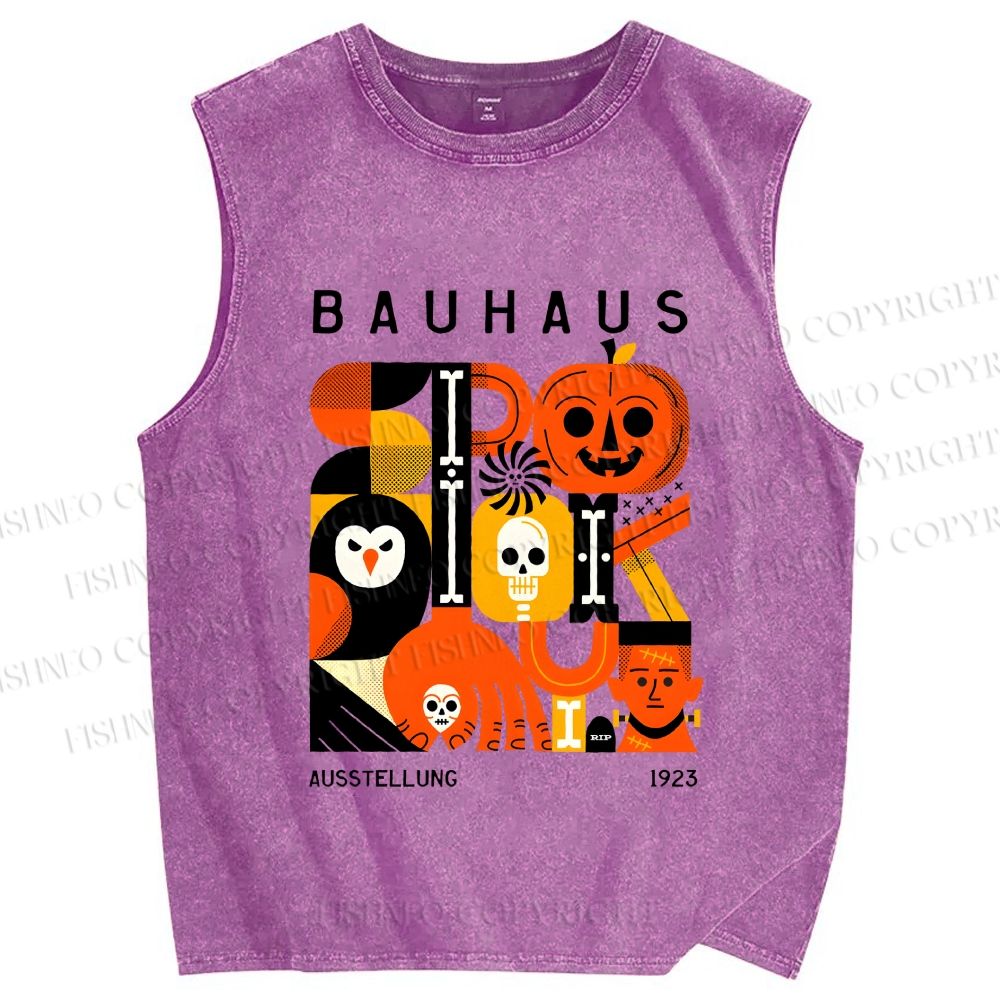 Unisex Halloween in Bauhaus Design Printed Washed Tank Top