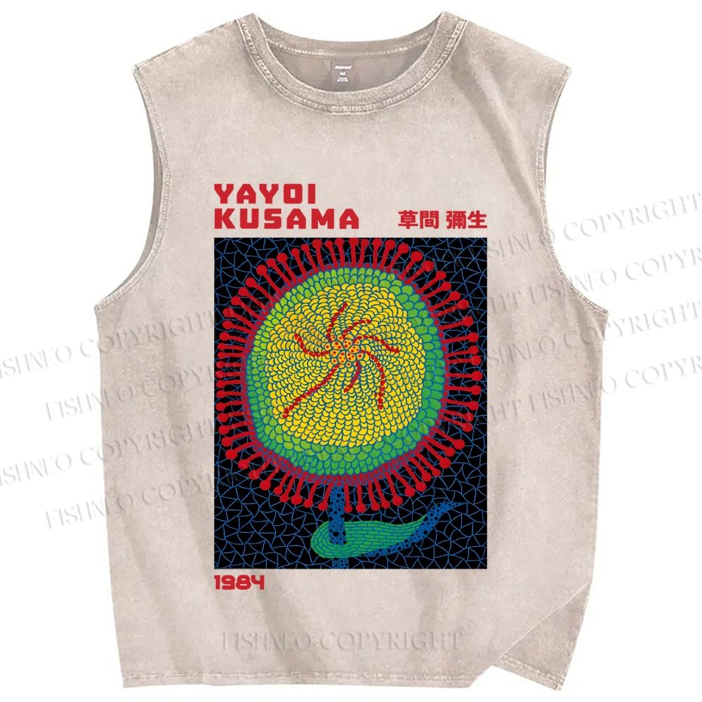 Unisex Yayoi Kusama Giant Sunflower Printed Washed Tank Top