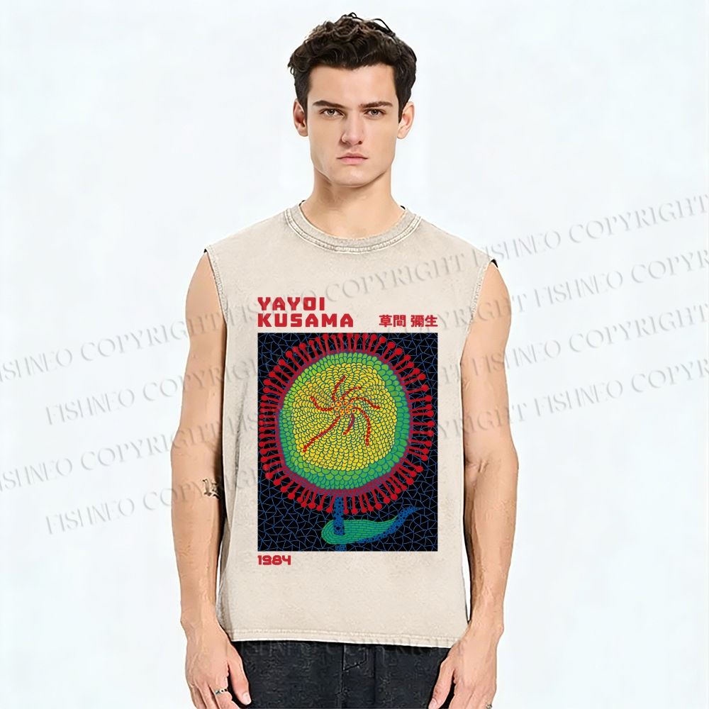 Unisex Yayoi Kusama Giant Sunflower Printed Washed Tank Top