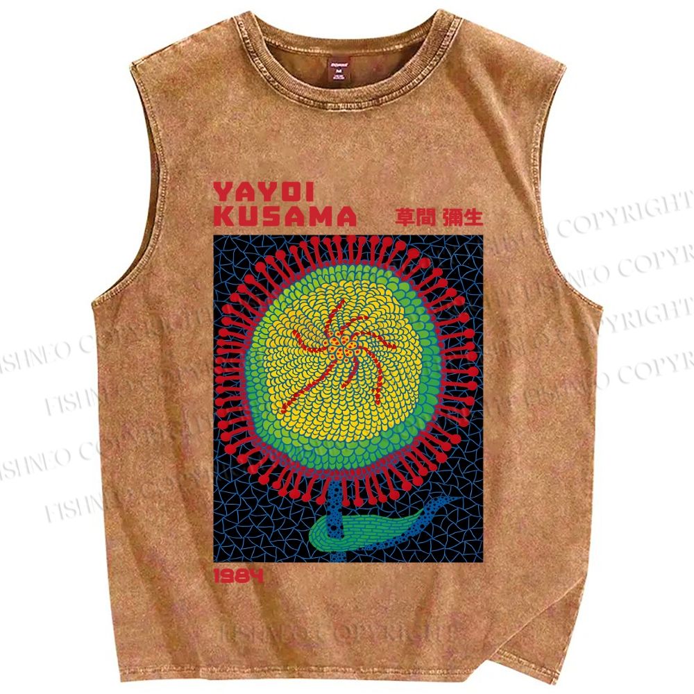 Unisex Yayoi Kusama Giant Sunflower Printed Washed Tank Top