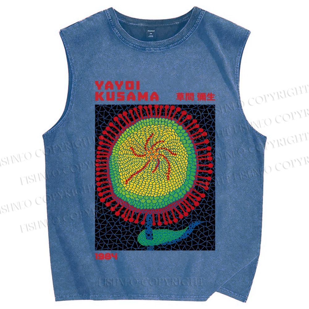 Unisex Yayoi Kusama Giant Sunflower Printed Washed Tank Top