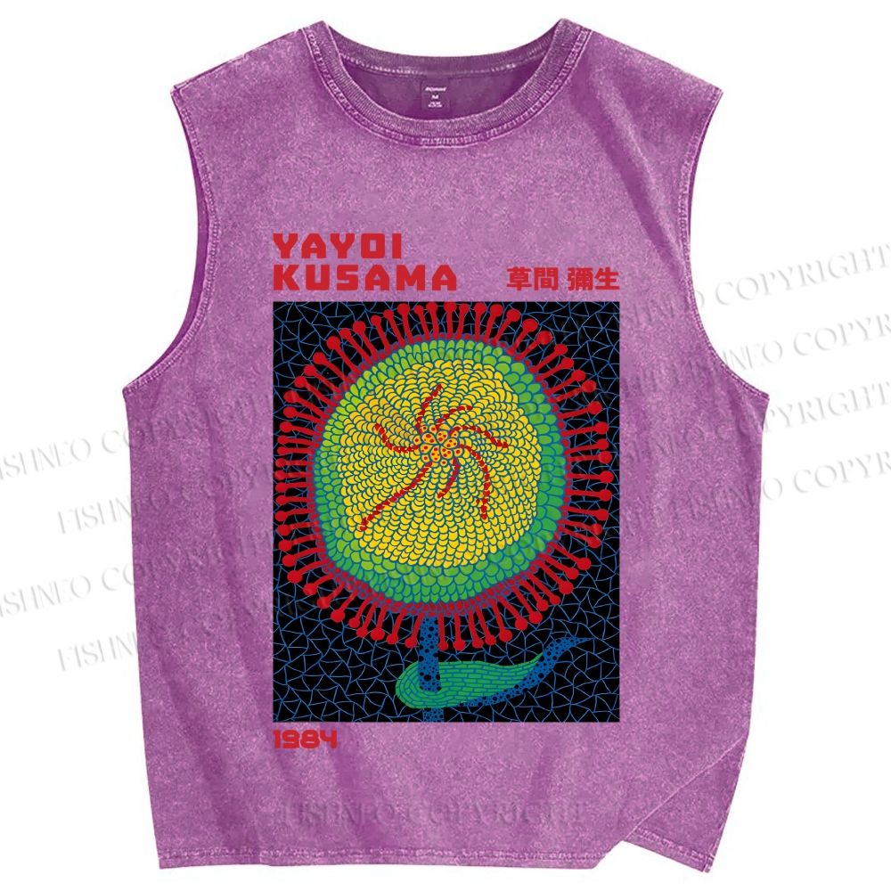 Unisex Yayoi Kusama Giant Sunflower Printed Washed Tank Top