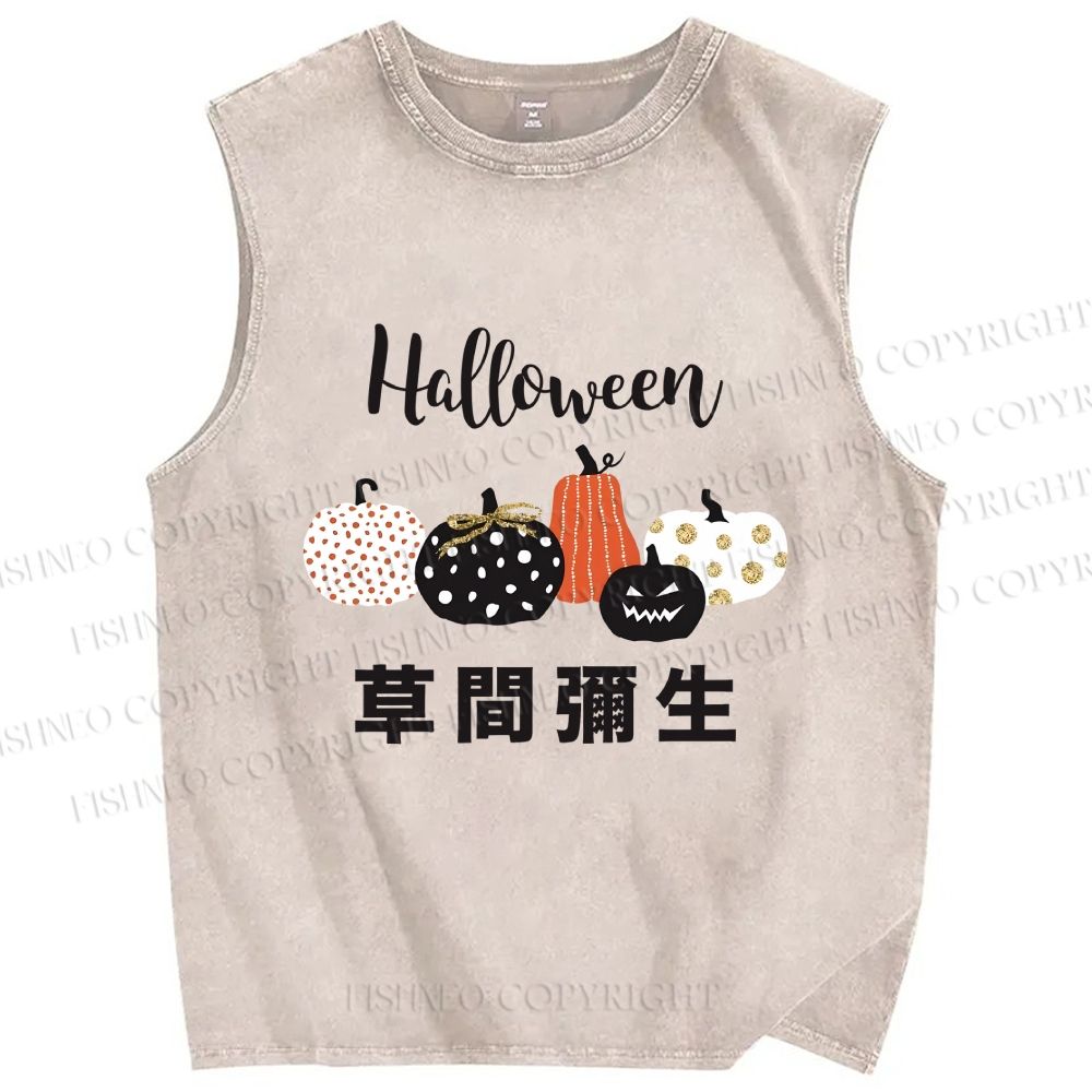 Unisex Halloween Pumpkins in Yayoi Kusama Printed Washed Tank Top