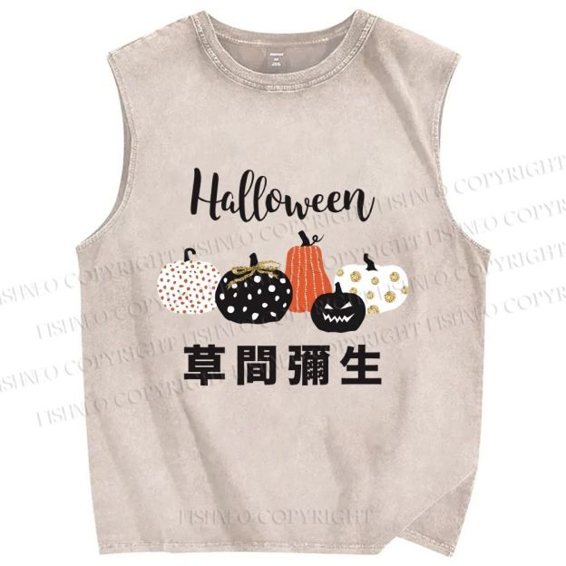Unisex Halloween Pumpkins in Yayoi Kusama Printed Washed Tank Top