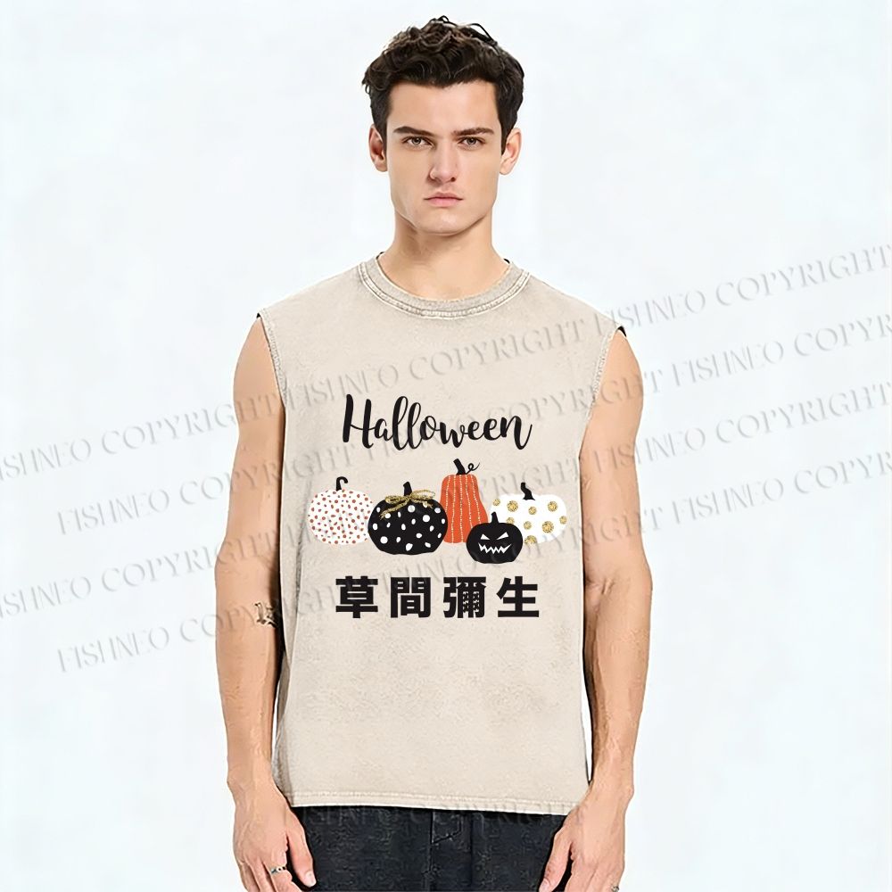 Unisex Halloween Pumpkins in Yayoi Kusama Printed Washed Tank Top