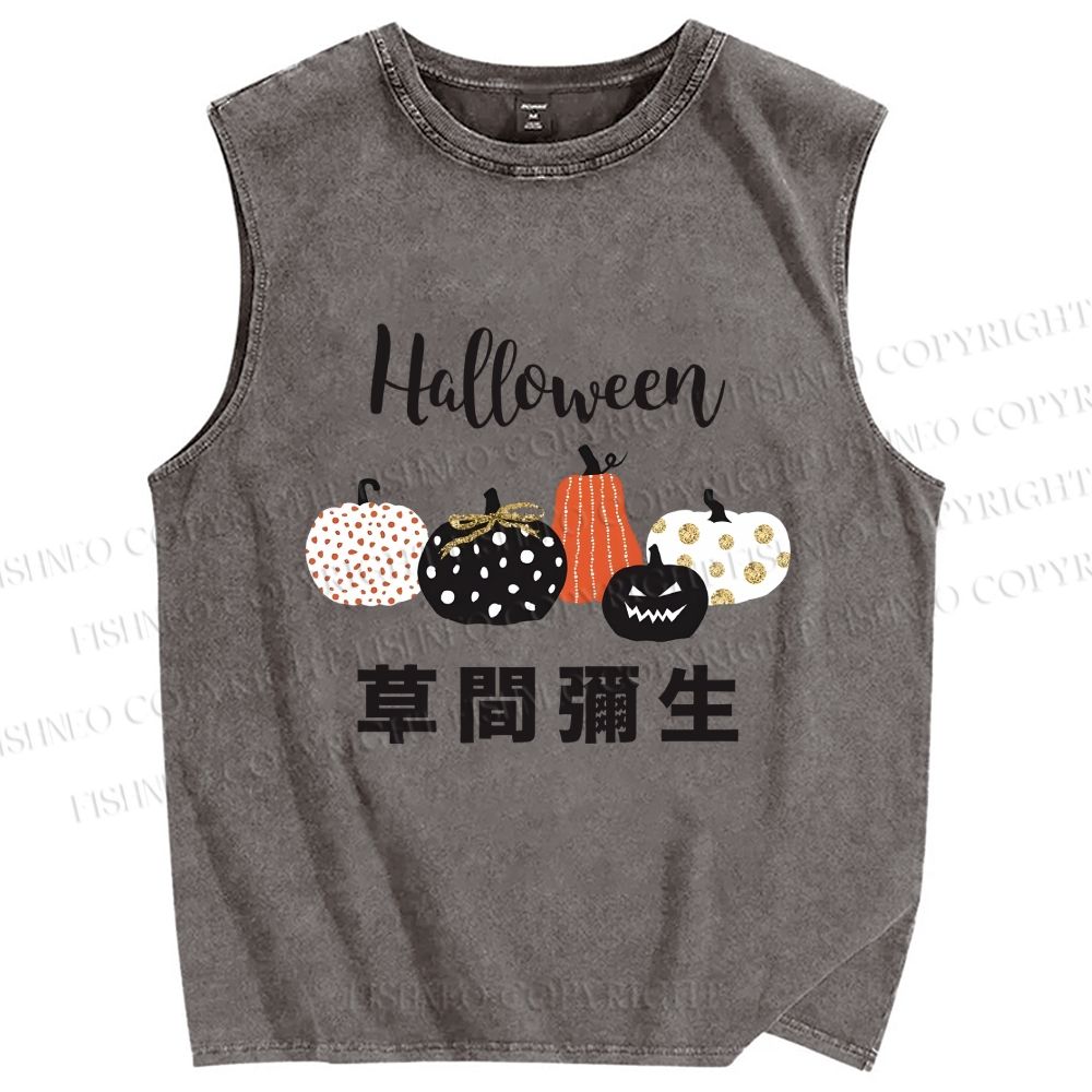 Unisex Halloween Pumpkins in Yayoi Kusama Printed Washed Tank Top